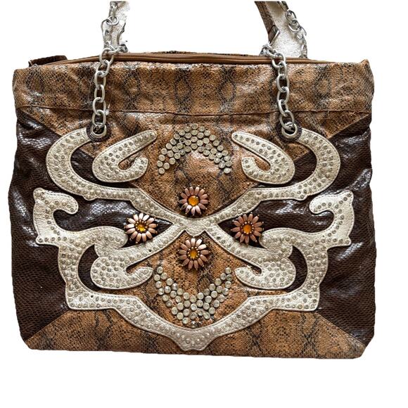 Y2K Faux Snakeskin Rhinestone Appliqué Tote Bag – 2000s Western McBling Mallcore - Picture 4 of 12